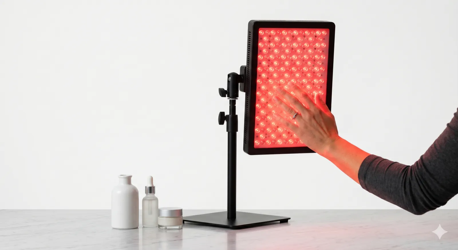 at-home red light therapy panel used for facial skin firmness