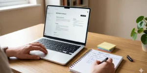 person using best AI tools at home office desk