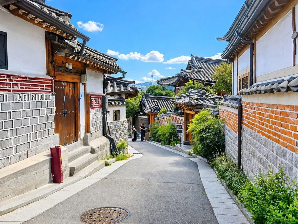 Bukchon Hanok Village in Seoul with traditional Korean houses