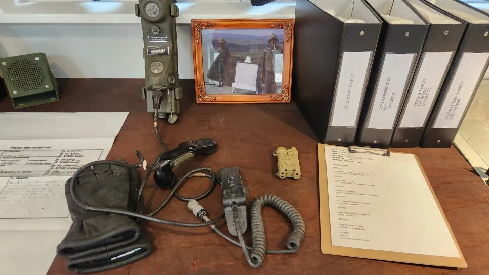 Historic military communications equipment displayed at Camp Greaves