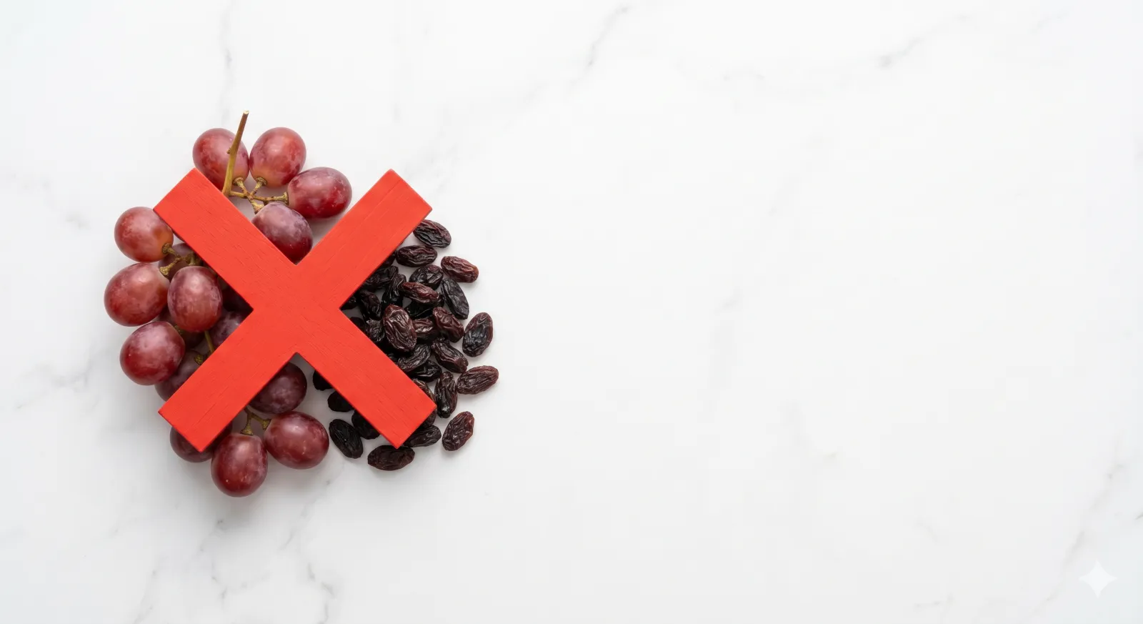 grapes and raisins marked as unsafe on a pet food safety chart