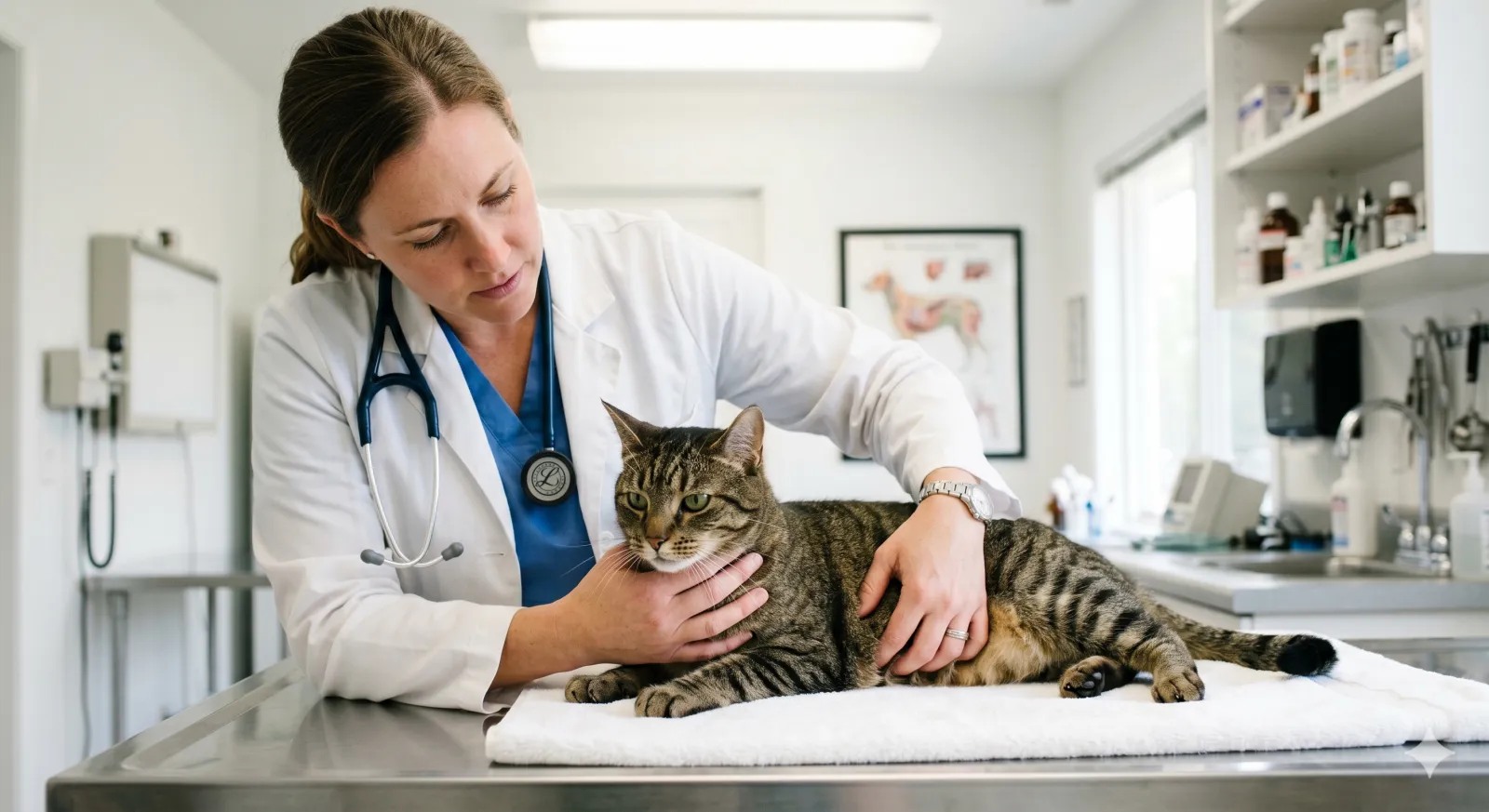 veterinarian examining a cat during a checkup