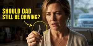 dementia and driving — daughter holding car key with a shocked expression