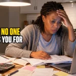 dementia care — overwhelmed caregiver reviewing paperwork late at night