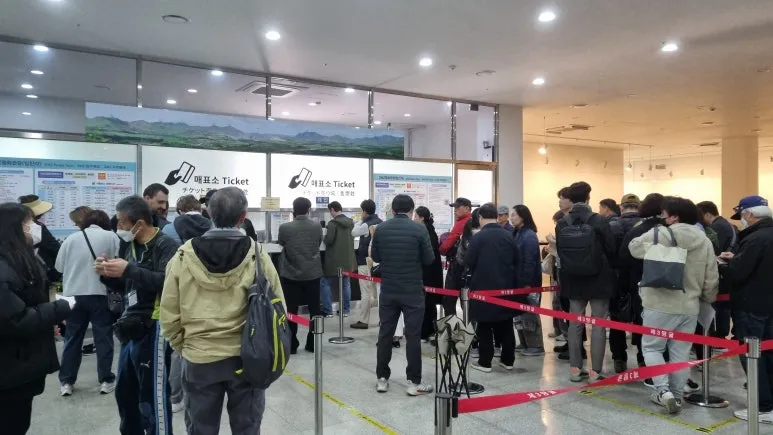 Visitors at the DMZ Peace Tour ticket counter in Imjingak