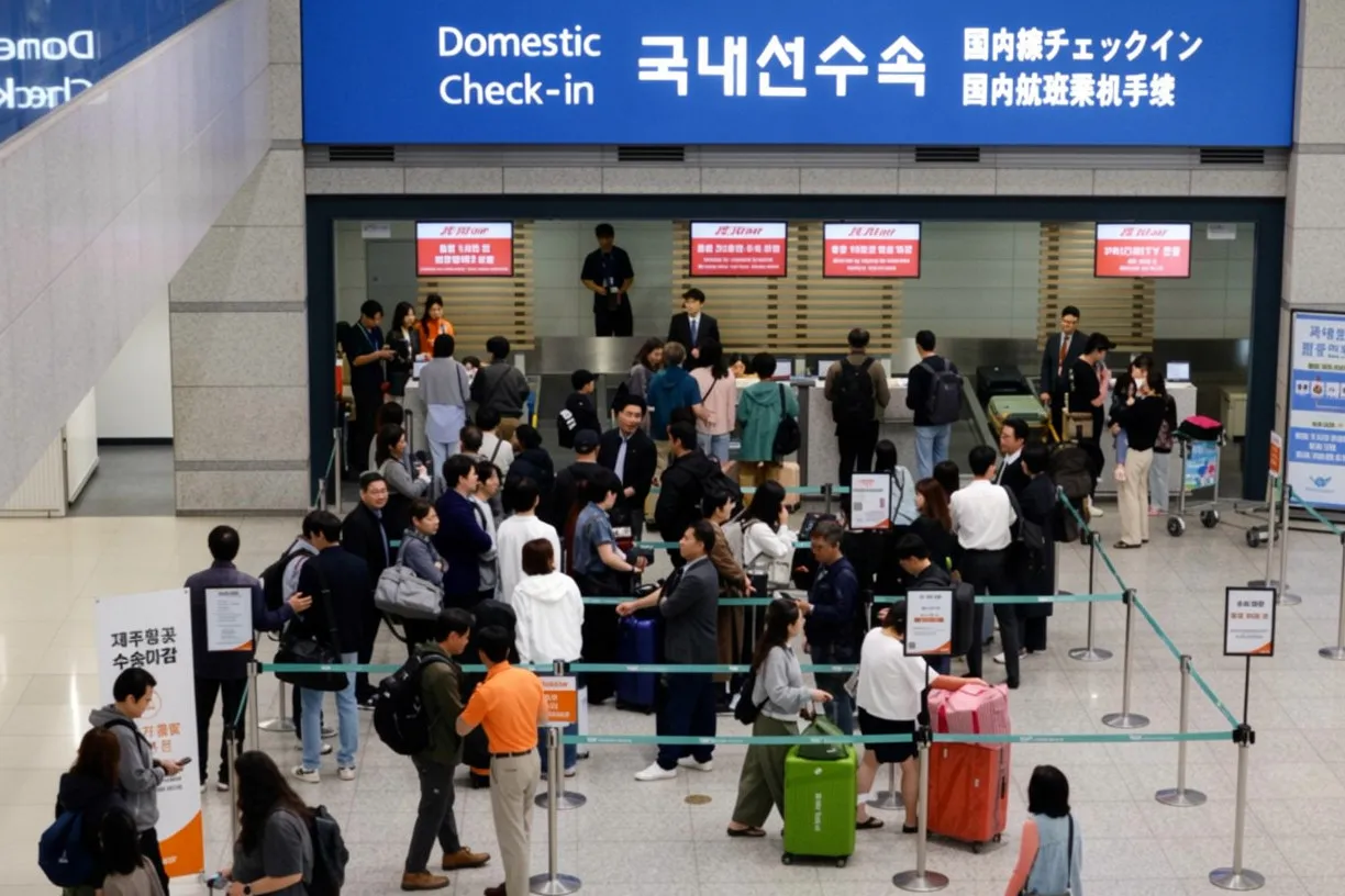 Domestic check-in area at Gimpo Airport for flights to Jeju