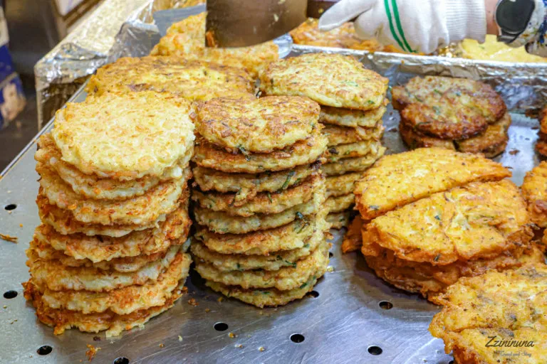 Bindaetteok mung bean pancakes at Gwangjang Market Seoul