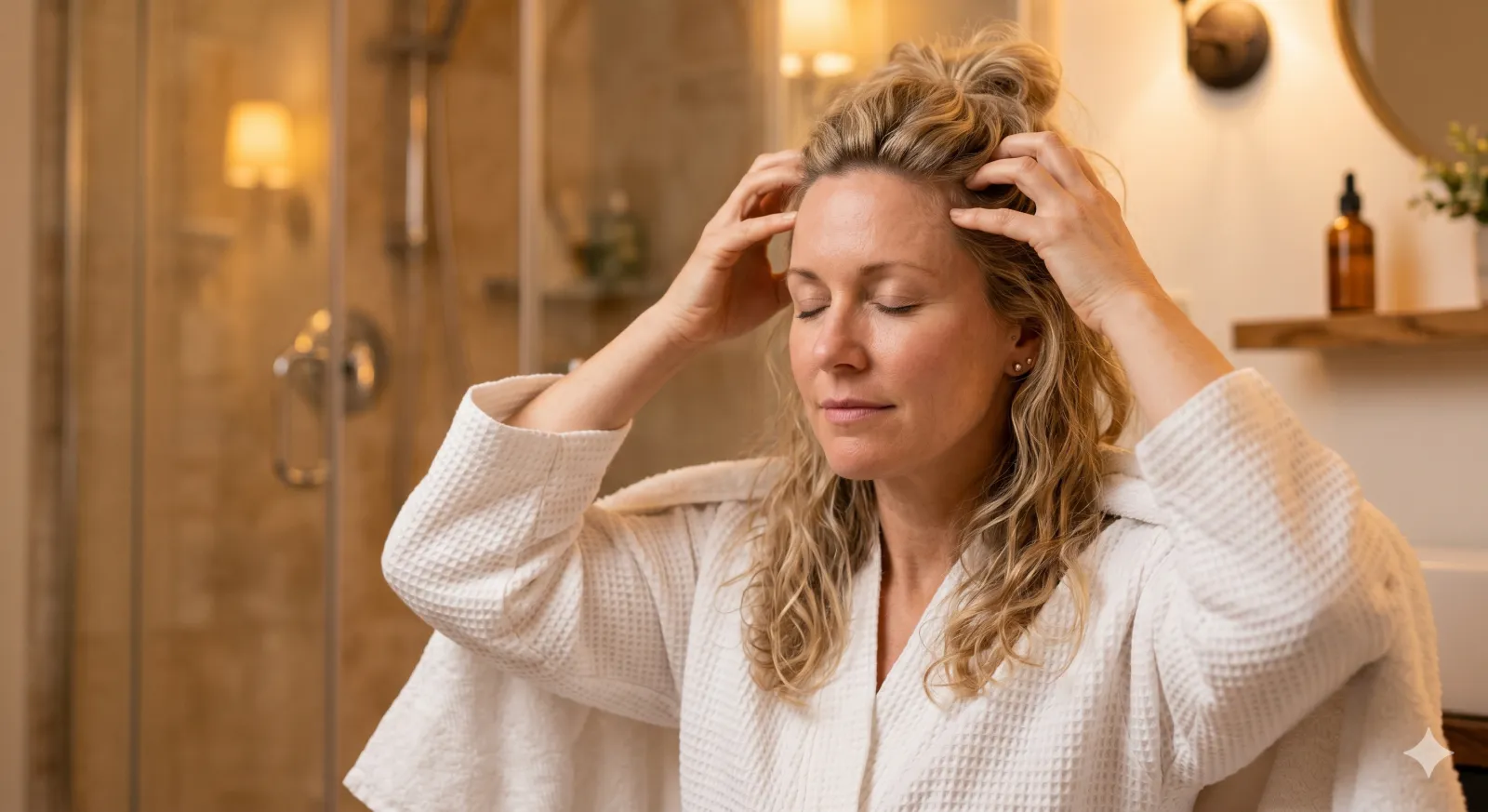 Hair Thinning Women Over 40: 5 Proven Ways to Stop It for Good 3 scalp massage with rosemary oil as part of a hair care routine
