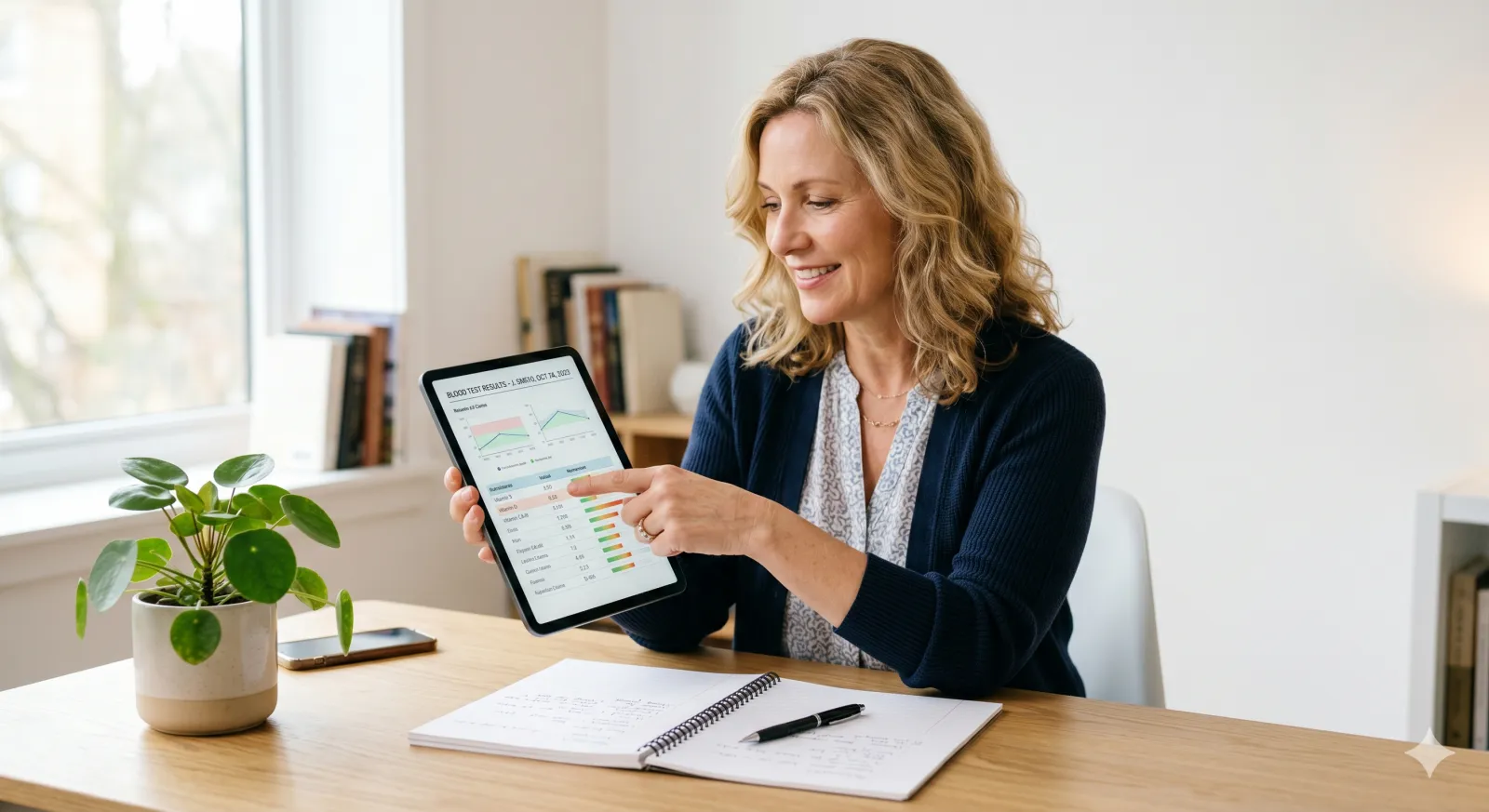 digital tablet showing a thyroid panel health report