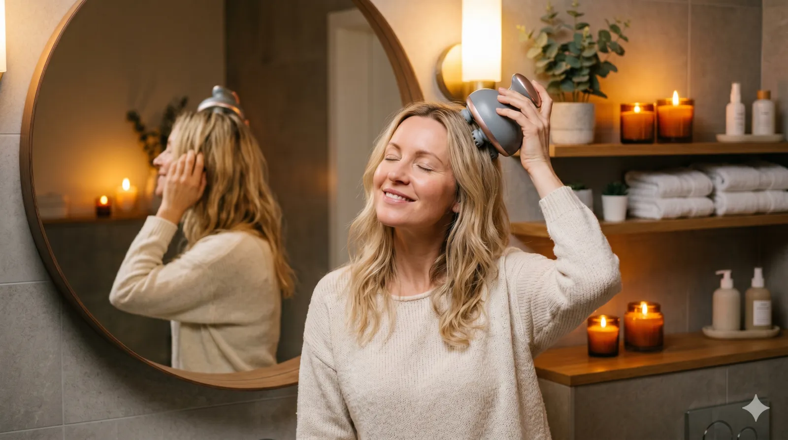 scalp massage as part of a home head spa routine