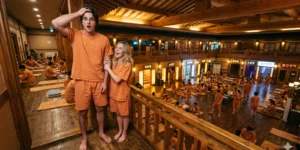 jjimjilbang guide couple amazed by korean bathhouse communal area