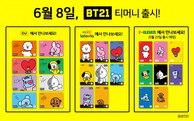 BT21 T-Money cards for Korea travel sold at convenience stores