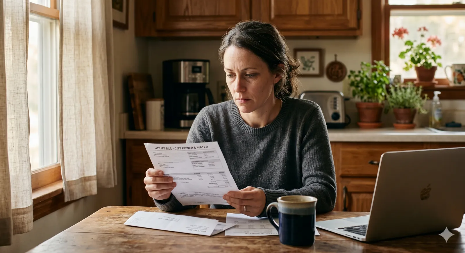 liheap income guidelines — woman checking utility bills at kitchen table