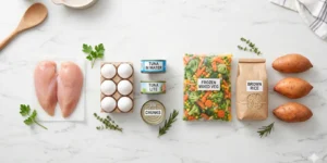 budget grocery list healthy meal prep ingredients kitchen