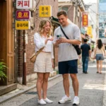 naver maps english guide couple navigating seoul alley