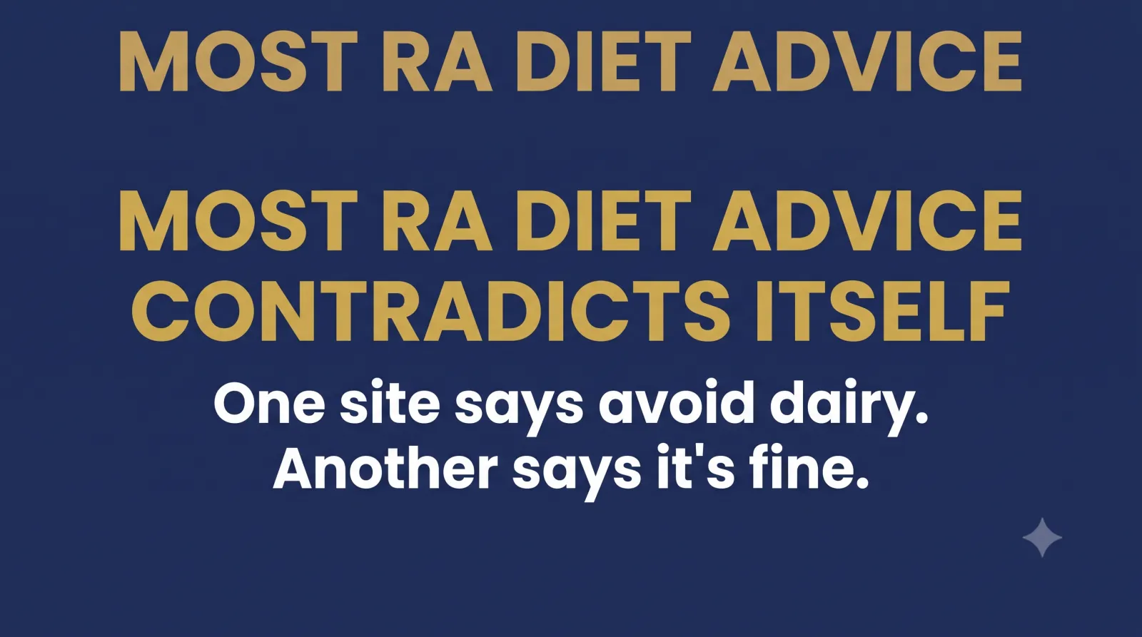 Text card encouraging a sustainable, not perfect, approach to eating with RA
