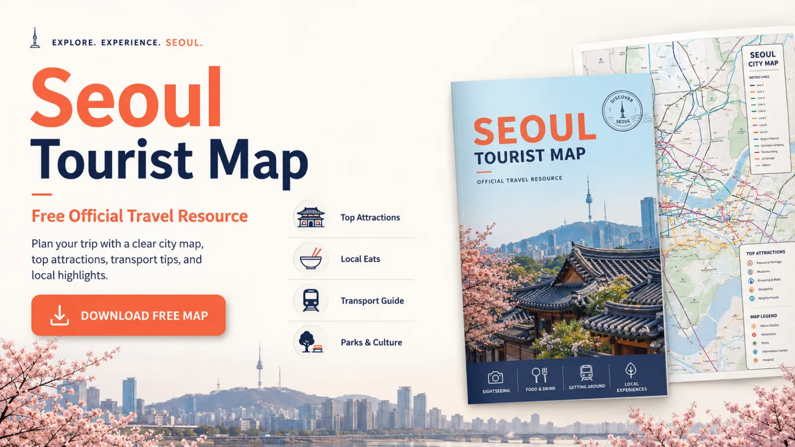 Free Seoul tourist map with major attractions and neighborhoods for trip planning