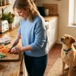 vegetables dogs can eat owner preparing carrots dog watching