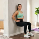 woman following a youtube wall pilates routine on yoga mat